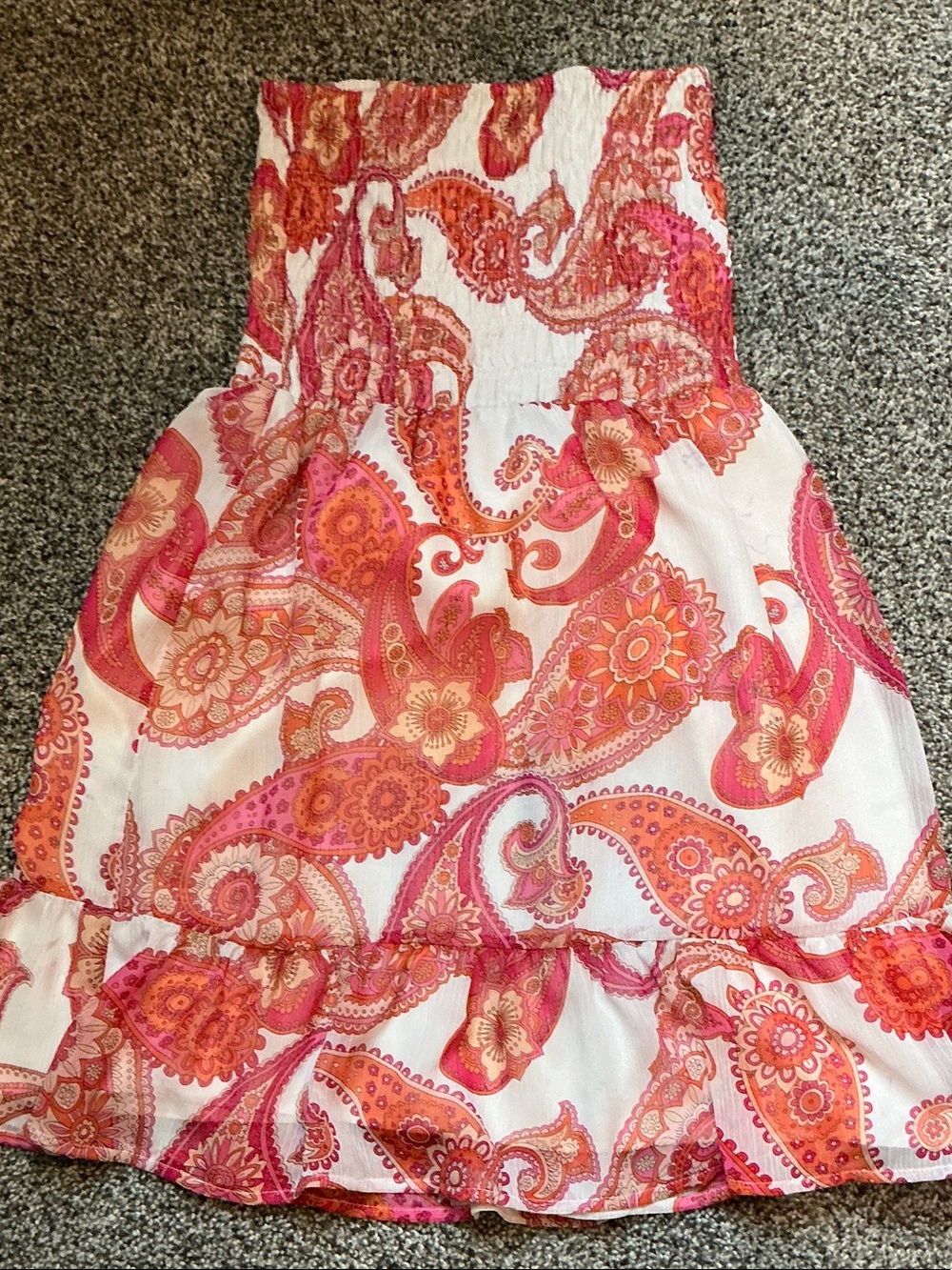 Express Floral Paisley Strapless Dress in Pink, Orange & White